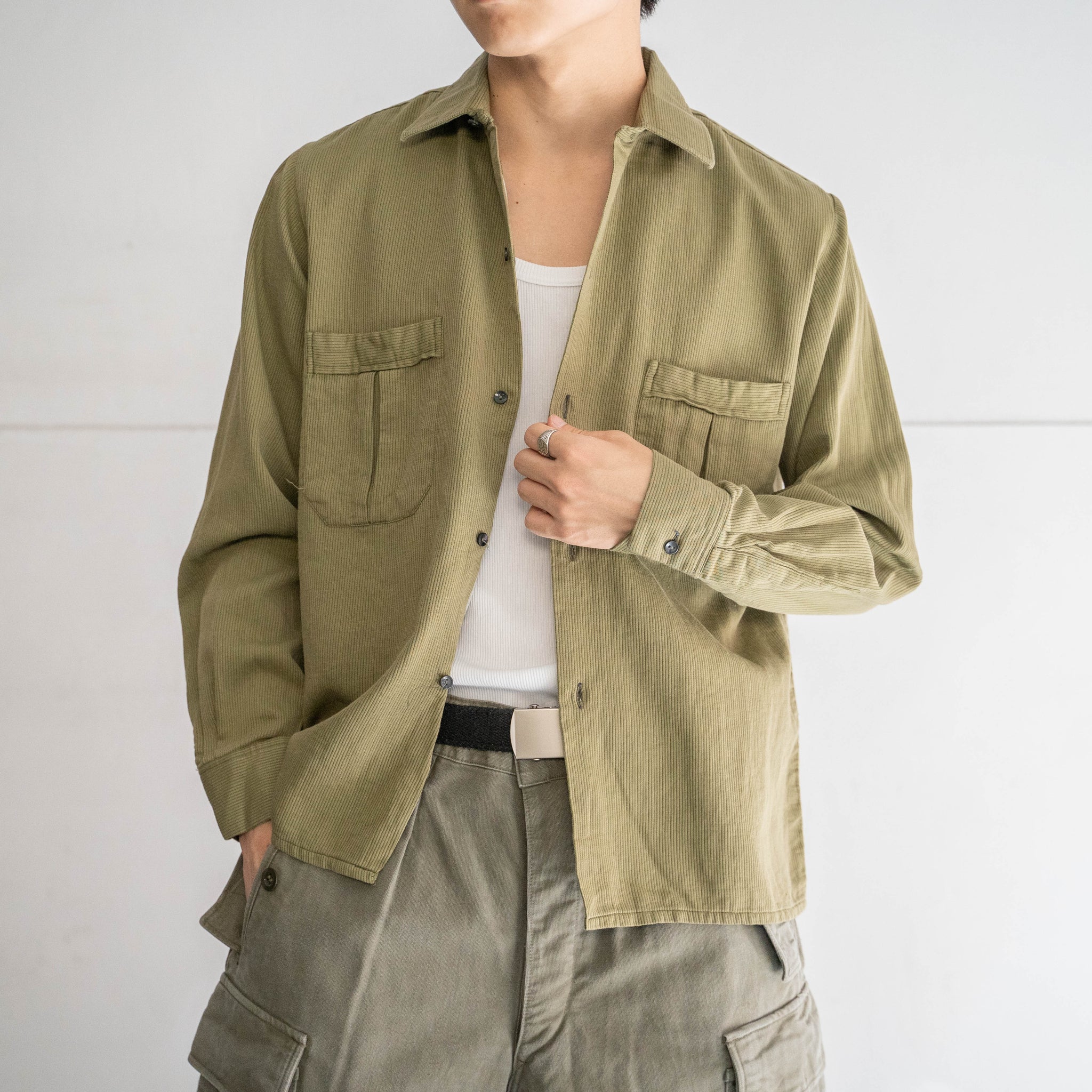 1970-80s Europe weavy fabric 2 pockets full open shirt