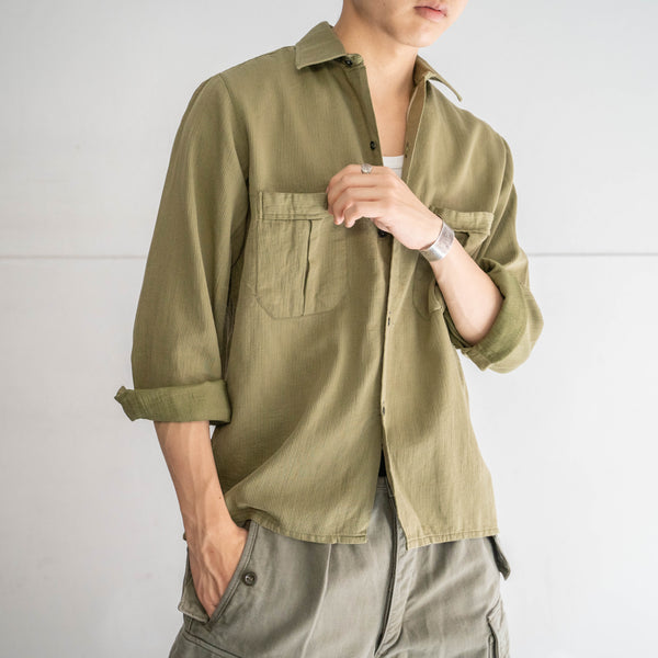 1970-80s Europe weavy fabric 2 pockets full open shirt
