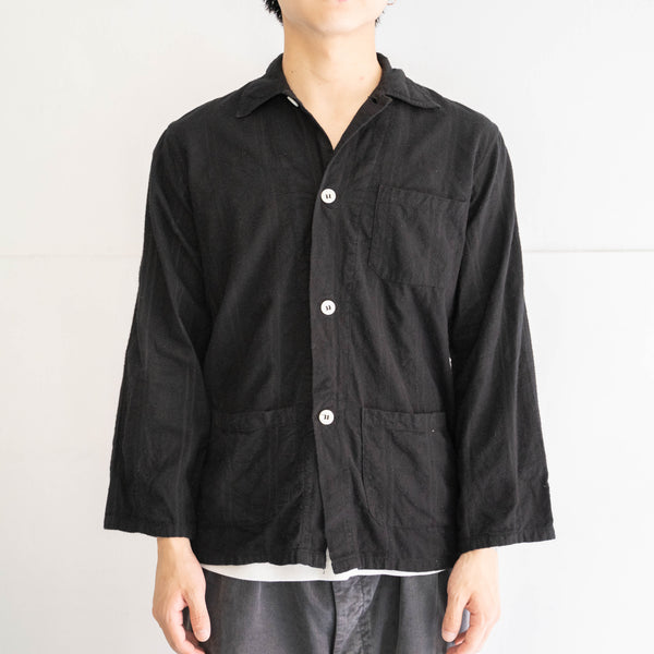 around 1980s Europe cotton flannel stripe pattern pajamas shirt ’black dyed'