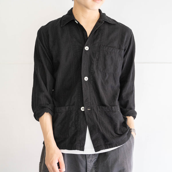 around 1980s Europe cotton flannel stripe pattern pajamas shirt ’black dyed'