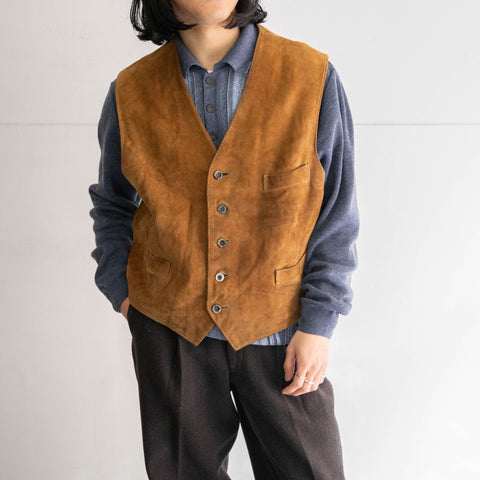 around1980s Germany brown color basic suede vest