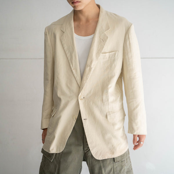 1990s ecru 3 buttons linen tailored jacket