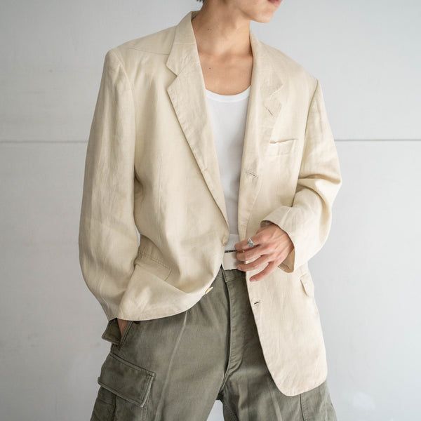 1990s ecru 3 buttons linen tailored jacket