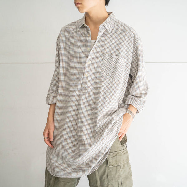 1980s Europe white based check grandpa shirt