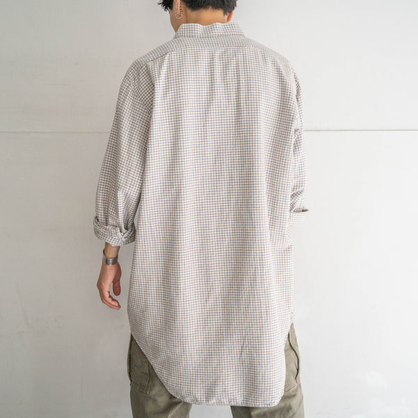 1980s Europe white based check grandpa shirt