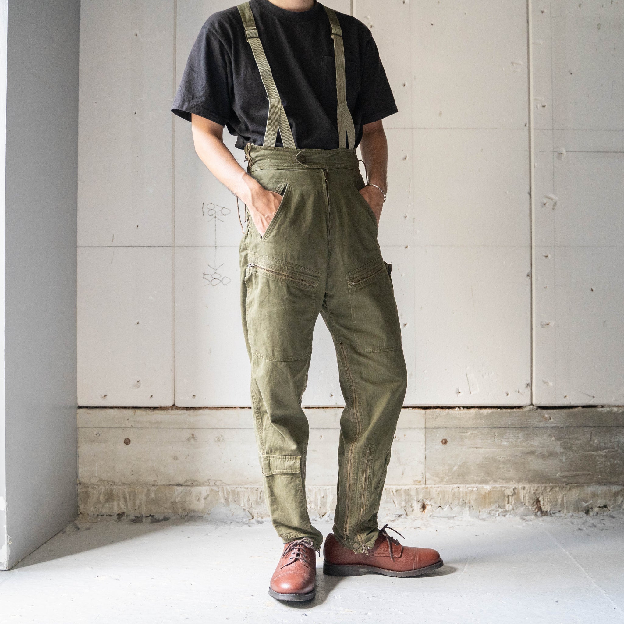 1980−90s 'ARMANI JEANS' khaki color cotton overall -military like-