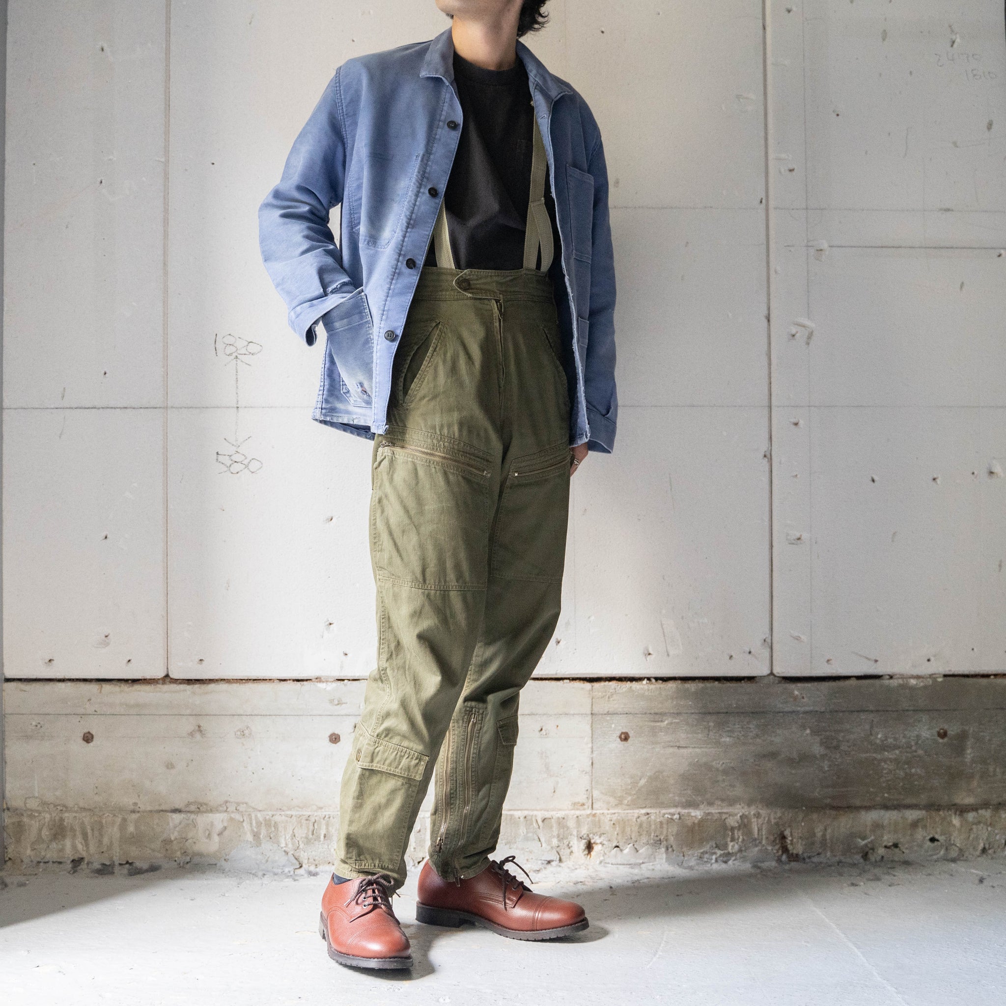 パンツ 90s Armani Jeans overall LAMPO ZIP 1980−90s 'ARMANI JEANS' khaki color cotton overall -military like