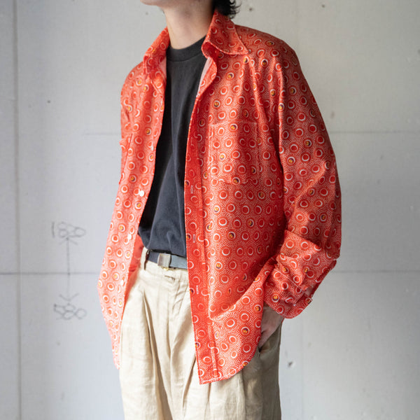 around 1990s vermilion color all over pattern open collar shirt