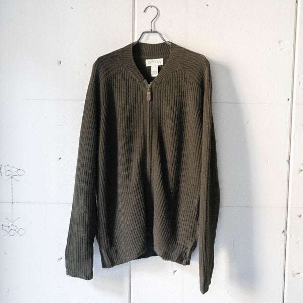 around 1990s 'ORVIS' moss green color zip up knit cardigan