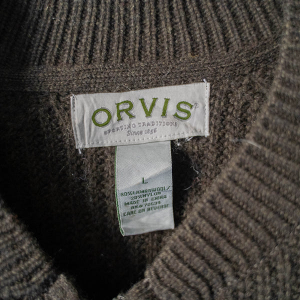 around 1990s 'ORVIS' moss green color zip up knit cardigan