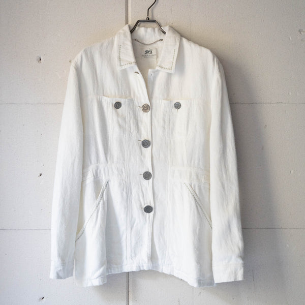 around 1980s off white color linen jacket -with side adjuster-