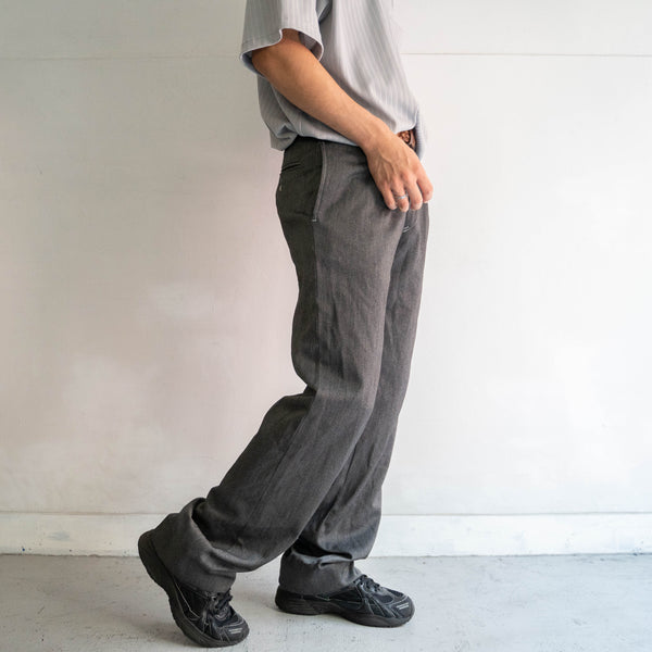 2000s Italian military one tuck gray slacks -black dyed-