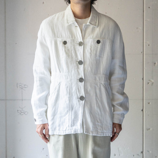 around 1980s off white color linen jacket -with side adjuster-