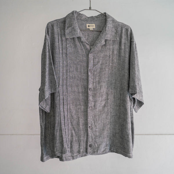 2000s melange gray color cotton linen open collar short sleeve shirt 'remake'