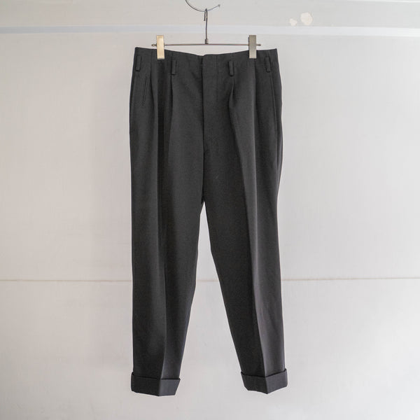 1960-70s Japan vintage black wool two tuck dress slacks -with coin pocket-