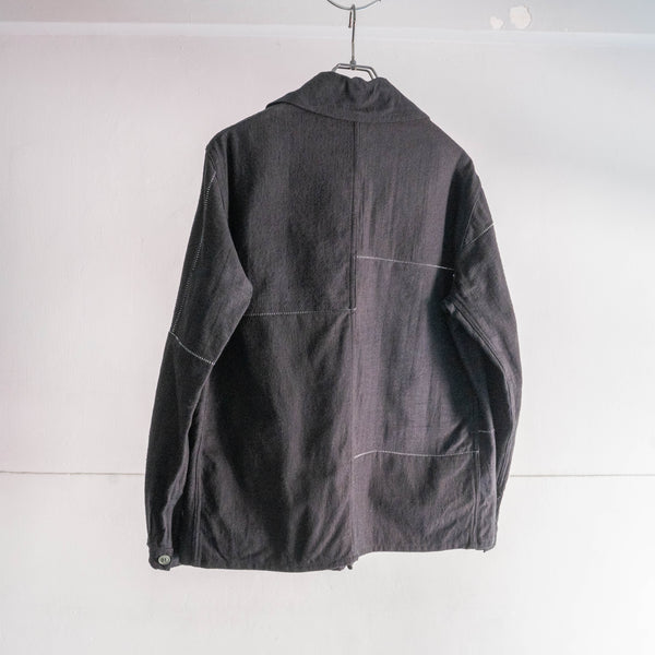 "Euro vintage remake" cotton twill double breasted work jacket -black dyed- 'inside out'