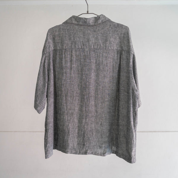 2000s melange gray color cotton linen open collar short sleeve shirt 'remake'