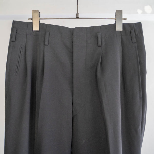 1960-70s Japan vintage black wool two tuck dress slacks -with coin pocket-