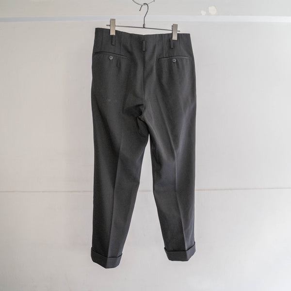 1960-70s Japan vintage black wool two tuck dress slacks -with coin pocket-