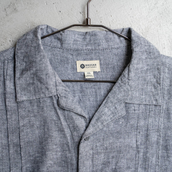 2000s melange gray color cotton linen open collar short sleeve shirt 'remake'