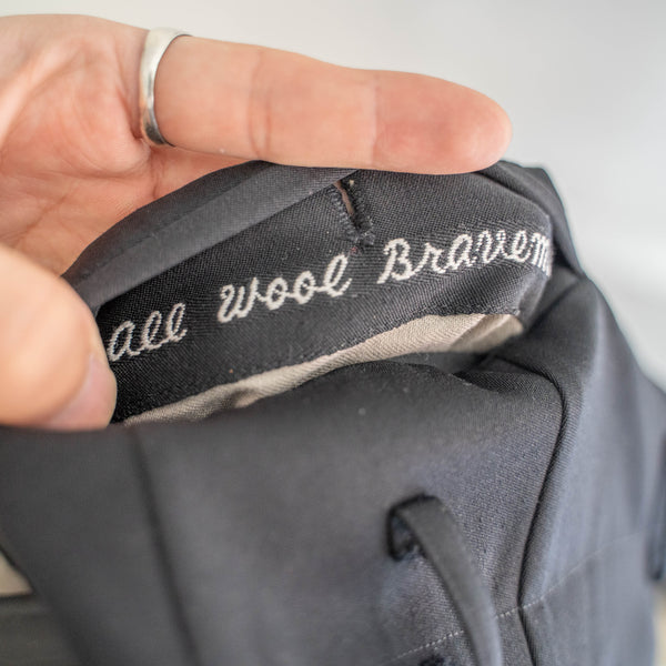 1960-70s Japan vintage black wool two tuck dress slacks -with coin pocket-