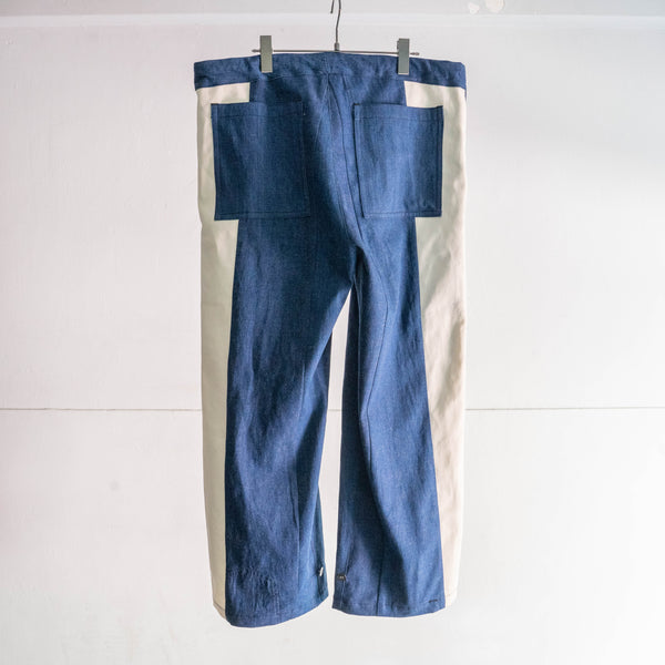 "vintage remake" Italian military denim side line wide easy pants -2