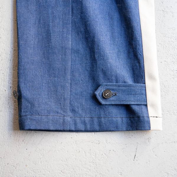 "vintage remake" Italian military denim side line wide easy pants -2