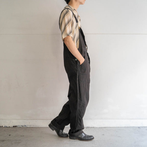 1970-80s Germany HBT work overall 'dead stock' -black dyed- 1