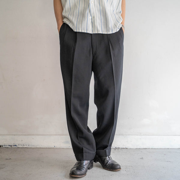 1960-70s Japan vintage black wool two tuck dress slacks