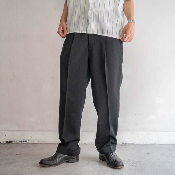 1960-70s Japan vintage black wool two tuck dress slacks
