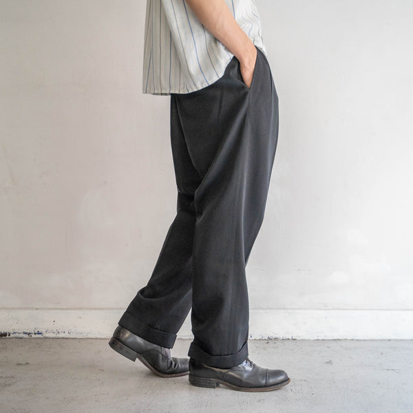 1960-70s Japan vintage black wool two tuck dress slacks