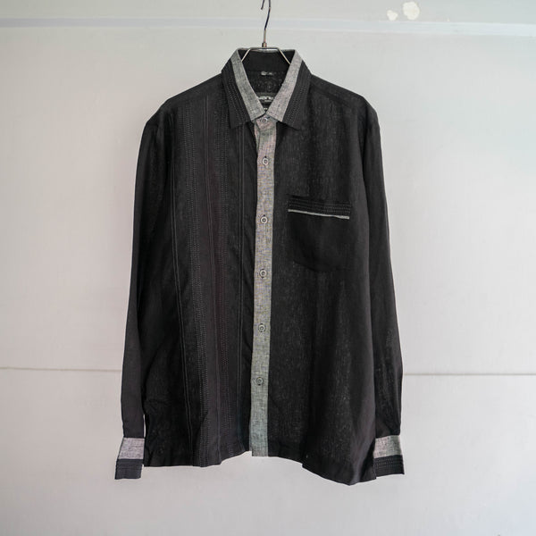 1990s black linen 100 design l/s shirt 'dead stock'