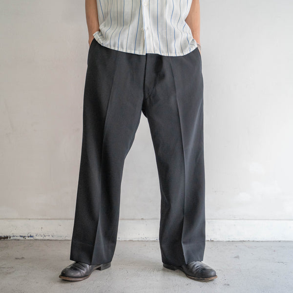 1960-70s Japan vintage black wool no tuck wide dress slacks