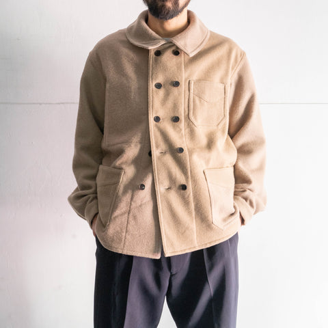 "vintage remake" italian military wool liner fabric beige color double breasted work jacket