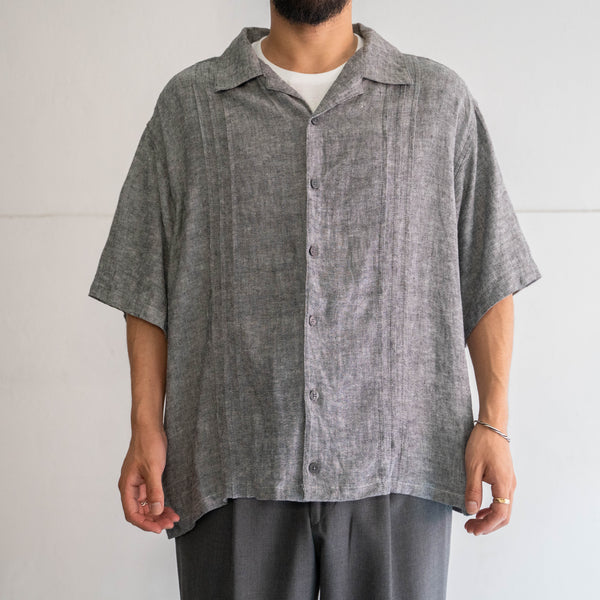 2000s melange gray color cotton linen open collar short sleeve shirt 'remake'