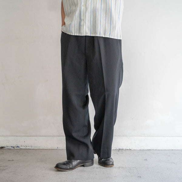 1960-70s Japan vintage black wool no tuck wide dress slacks