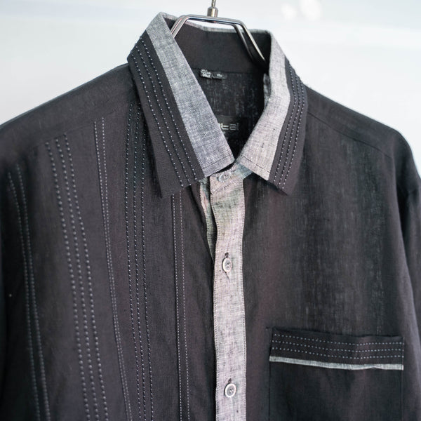 1990s black linen 100 design l/s shirt 'dead stock'