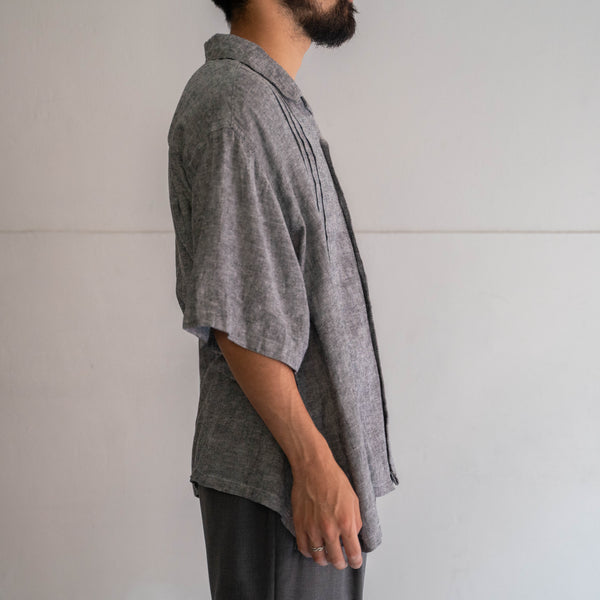 2000s melange gray color cotton linen open collar short sleeve shirt 'remake'