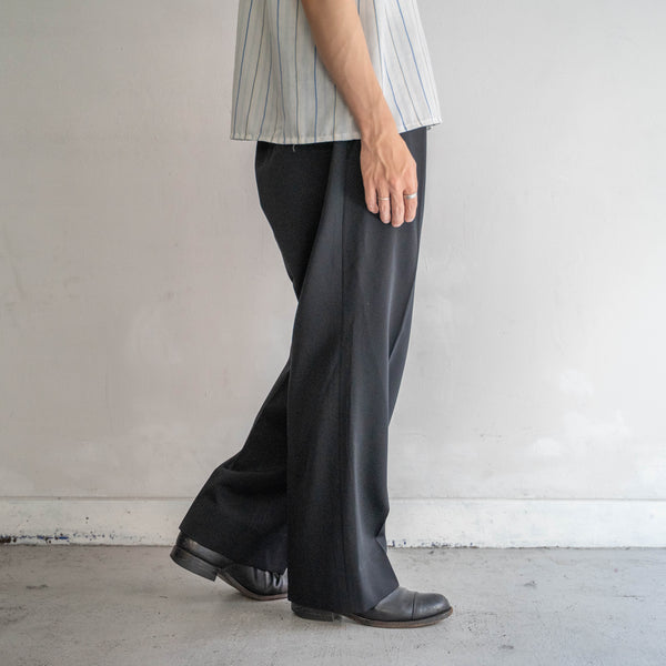 1960-70s Japan vintage black wool no tuck wide dress slacks