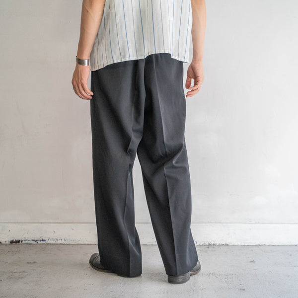 1960-70s Japan vintage black wool no tuck wide dress slacks