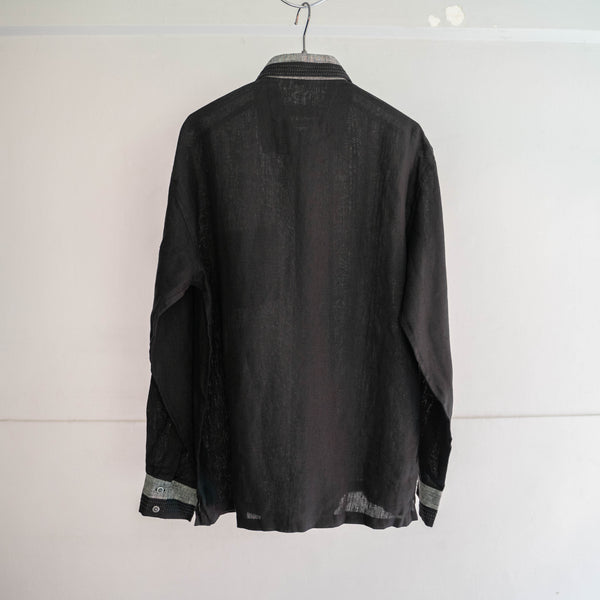 1990s black linen 100 design l/s shirt 'dead stock'