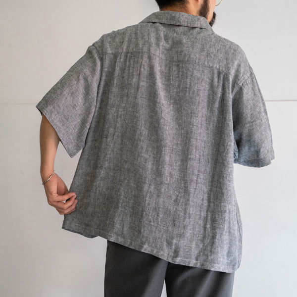 2000s melange gray color cotton linen open collar short sleeve shirt 'remake'