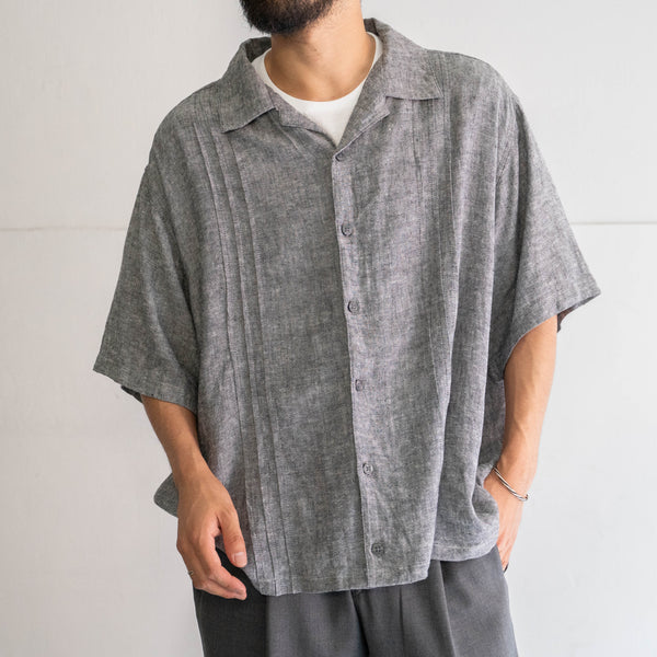 2000s melange gray color cotton linen open collar short sleeve shirt 'remake'