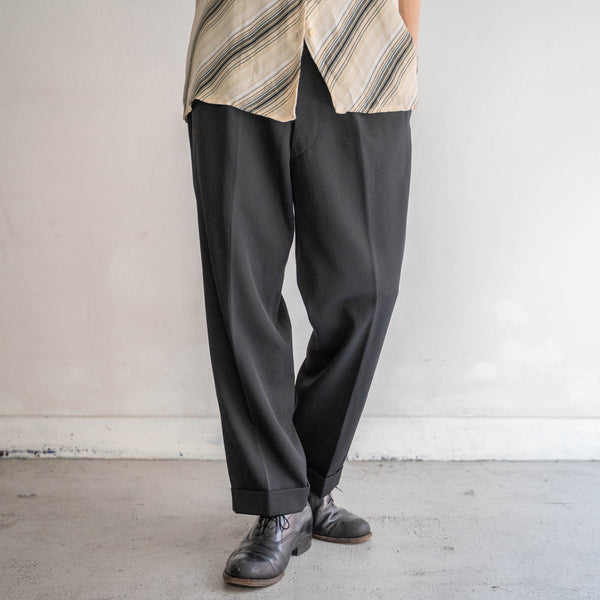 1960-70s Japan vintage black wool two tuck dress slacks -with coin pocket-