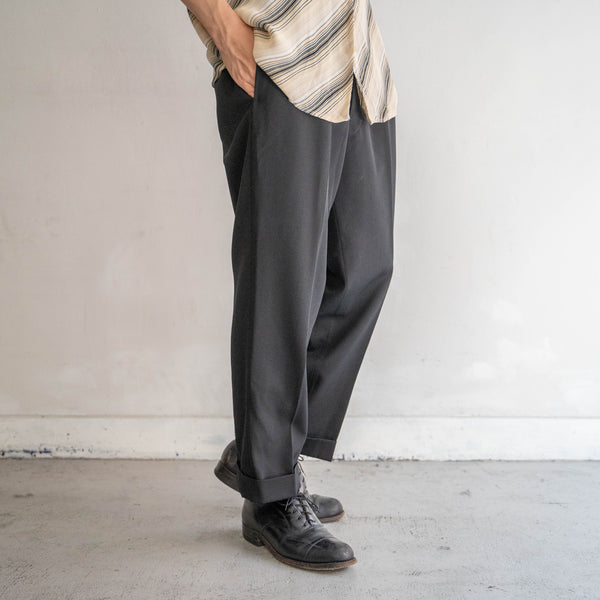 1960-70s Japan vintage black wool two tuck dress slacks -with coin pocket-