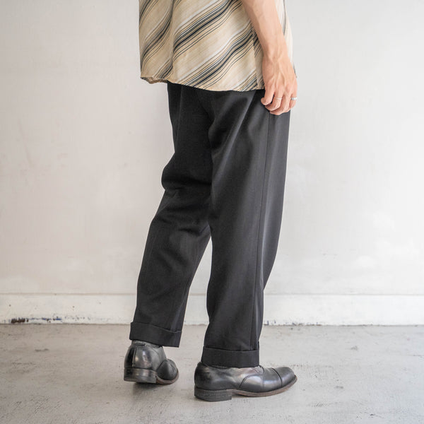 1960-70s Japan vintage black wool two tuck dress slacks -with coin pocket-