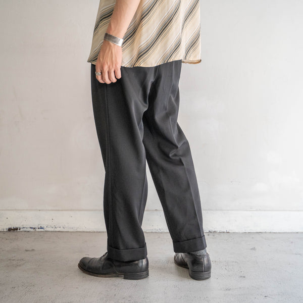 1960-70s Japan vintage black wool two tuck dress slacks -with coin pocket-