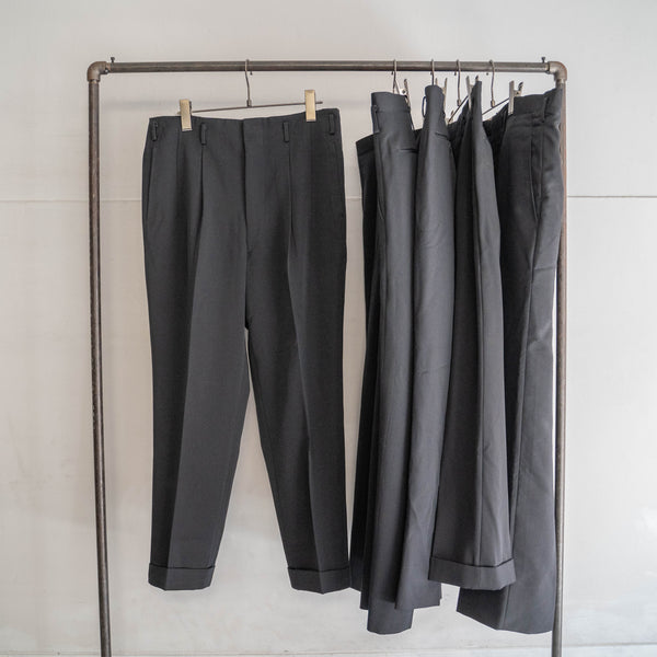 1960-70s Japan vintage black wool no tuck wide dress slacks