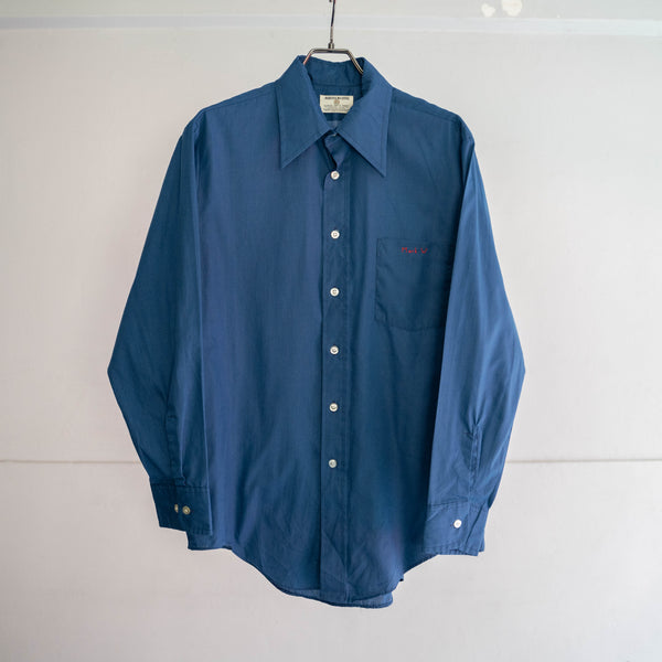1970s USA blue poly × cotton dress shirt 'Mark W'