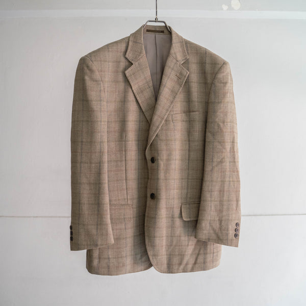 2000s Japan beige checked wool × linen tailored jacket